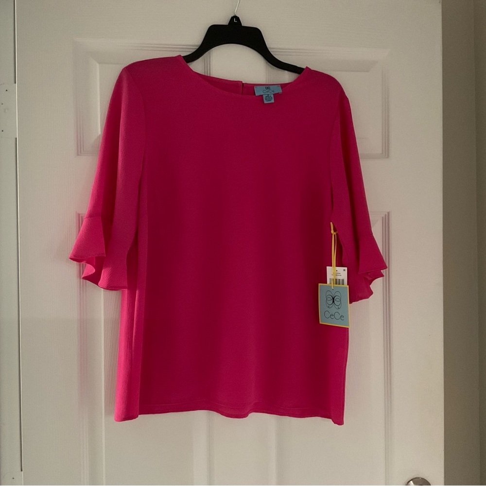Bright Pink Ruffle Sleeve top - Picture 2 of 2